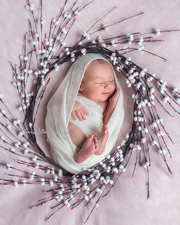 Baby girl sleeping in spring sticks wreath